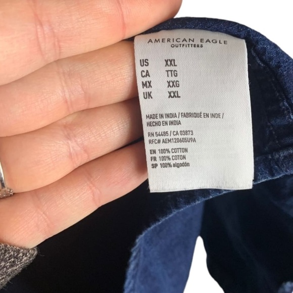 American Eagle Men’s Short Sleeve Button Up 100% Cotton Denim Shirt, Size XXL - Picture 4 of 5